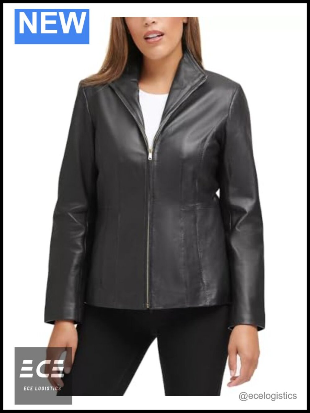 Genuine Leather Wing Collared Jacket Tailored Fit Women's